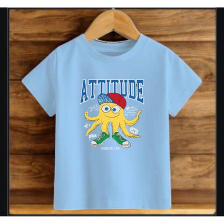 Çocuk Mavi Pamuklu Baskili T-shirt Çocuk Mavi Pamuklu Baskili T-shirt